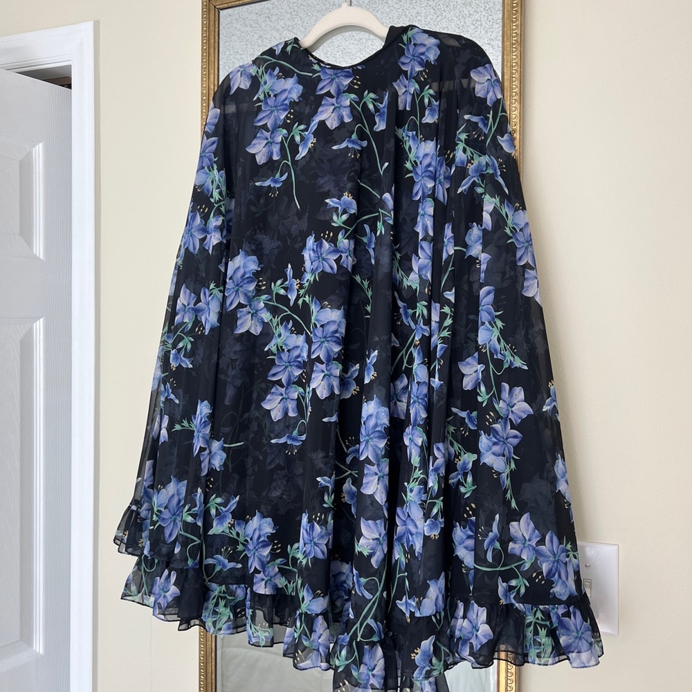 Mac Duggal Cape Sleeve Ruffle Hem Trapeze Chiffon Dress
